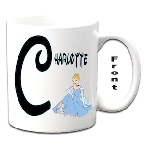 Personalised Initial With CINDERELLA SITTING Character Printed White Mugs