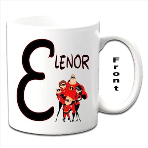 Personalised Initial With THE INCREDIBLES Characters Printed White Mugs