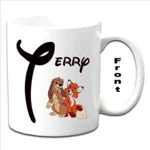 Personalised Initial With FOX & HOUNDS Character Printed White Mugs