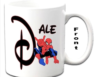 Personalised Initial With SPIDERMAN Character Printed White Mugs