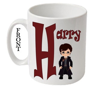 Personalised Initial With HARRY WIZARD Character Printed White Mugs