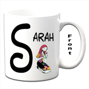 Personalised Initial With SALLY ~ Nightmare At Christmas Character Printed White Mugs