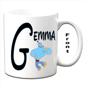 Personalised Initial With GENIE ~ ALADDIN Character Printed White Mugs