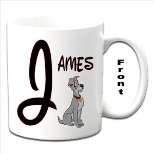 Personalised Initial With TRAMP ~ Lady & The Tramp Character Printed White Mugs