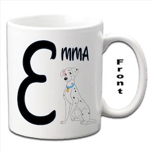 Personalised Initial PERDITA ~ 101 DALMATIONS Characters Printed White Mugs