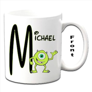 Personalised Initial With MIKE ~ Monster's Inc Character Printed White Mugs