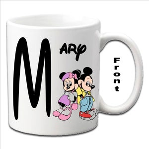 Personalised Initial With MICKEY & MINNIE MOUSE Character Printed White Mugs