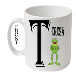 Personalised Initial With KERMIT  ~ MUPPETS Character Printed White Mugs