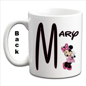 Tazas blancas personalizadas con inicial impresa de MINNIE MOUSE imagen 2