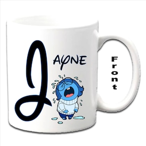 Personalised Initial With Sadness ~ INSIDE OUT Character Printed White Mugs
