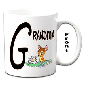 Personalised Initial With BAMBI & THUMPER Character Printed White Mugs