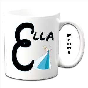 Initiale personnalisée avec la PRINCESSE ELSA ~ Mugs blancs imprimés personnage de la Reine des neiges