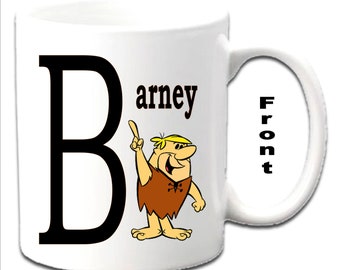 Personalised Initial With BARNEY RUBBLE ~ FLINTSTONES Character Printed White Mugs