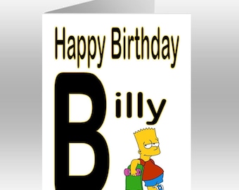 Personalised Printed BART SIMPSON Initial A5 Greeting Card ~ Any Occassion, Relation, Age