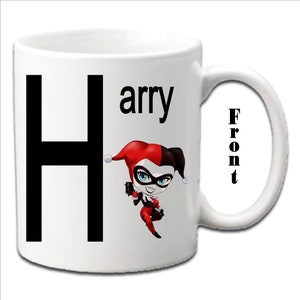 Personalised Initial With HARLEY QUINN Character Printed White Mugs