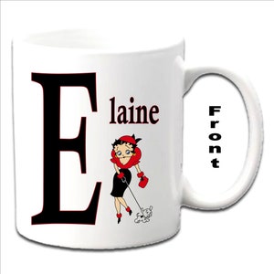 Personalised Initial With BETTY BOOP With Dog Character Printed White Mugs