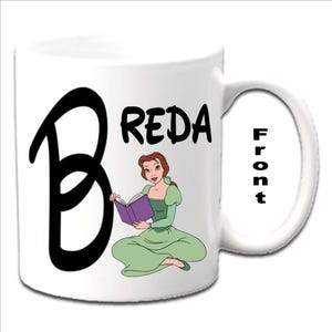 Personalised Initial With BELLE READING ~ Beauty and the Beast Character Printed White Mugs