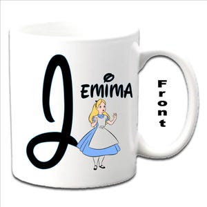 Personalised Initial With ALICE IN WONDERLAND Character Printed White Mugs