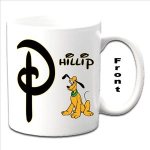 Personalised Initial With PLUTO (Mickey Mouse & Friends) Character Printed White Mugs