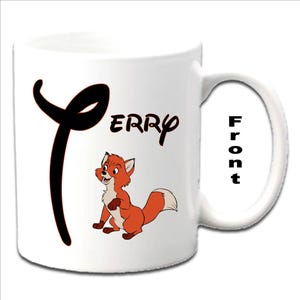 Personalised Initial With TOD ~ Fox & Hounds Character Printed White Mugs