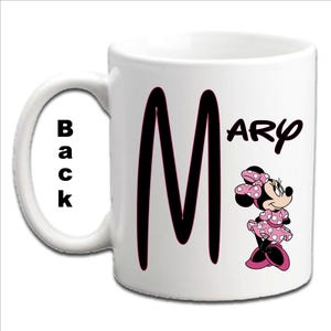 Tazas blancas personalizadas con inicial impresa de MINNIE MOUSE imagen 4