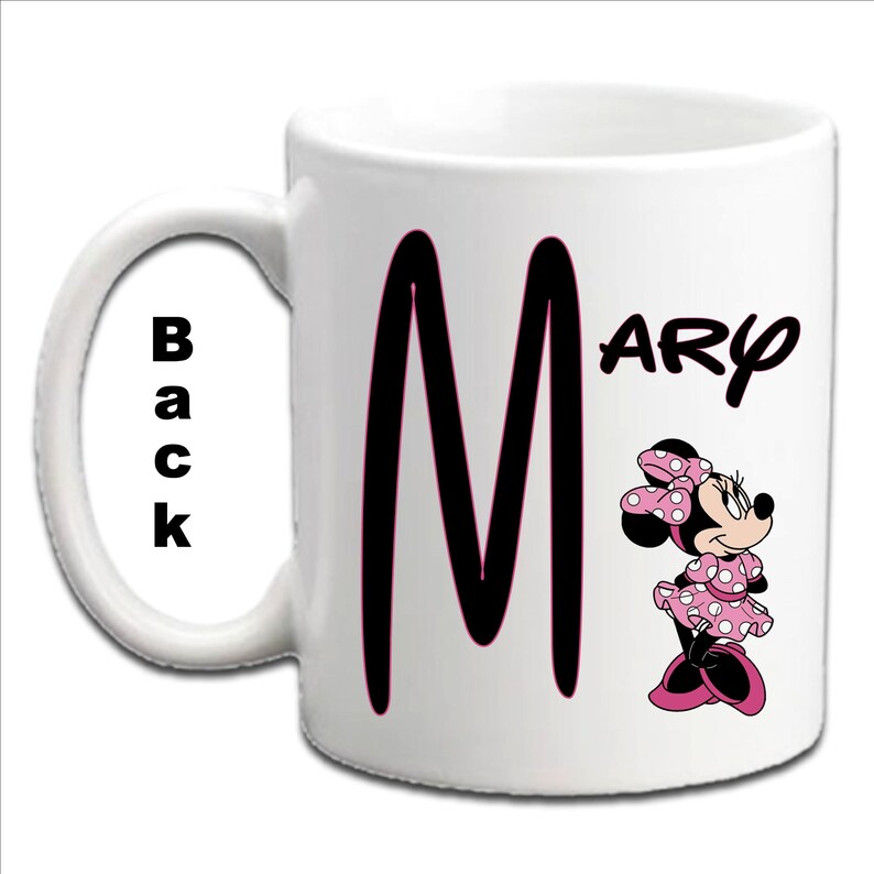 Tazas blancas personalizadas con inicial impresa de MINNIE MOUSE imagen 4