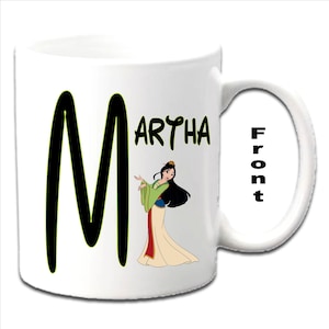 Personalised Initial With MULAN Character Printed White Mugs
