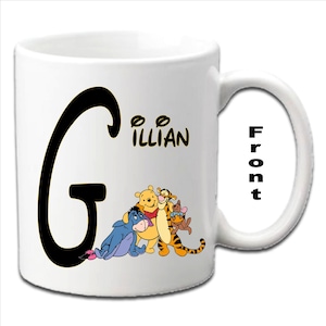 Personalised Initial WINNIE POOH & FRIENDS Characters Printed White Mugs