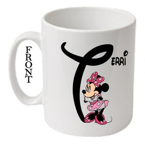 Personalised Initial With MINNIE MOUSE Character Printed White Mugs