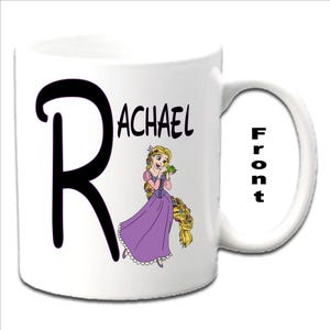 Personalised Initial RAPUNZEL & PASCAL Character Printed White Mug ~ Any Name Relation