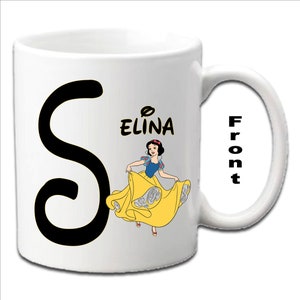 Personalised Initial With SNOW WHITE Character Printed White Mugs