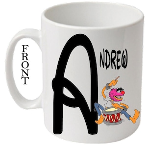 Personalised Initial With ANIMAL ~ MUPPETS Character Printed White Mugs