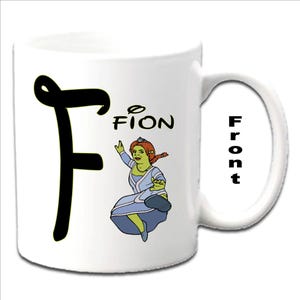 Personalizowane inicjały z postacią FIONA ~ SHREK Białe kubki z nadrukiem