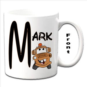 Personalised Initial With MATER ~ CARS Character Printed White Mugs