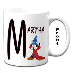 Personalised Initial With MICKEY MOUSE FANTASIA Character Printed White Mugs