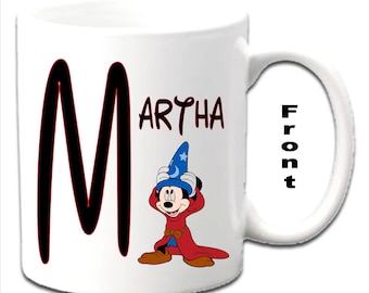 Personalised Initial With MICKEY MOUSE FANTASIA Character Printed White Mugs