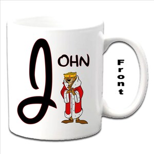 Personalised Initial With PRINCE JOHN ~ Robin Hood Character Printed White Mugs