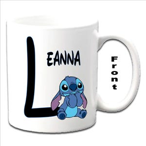 Personalised Initial With Stitch ~  LILO & STITCH Character Printed White Mugs