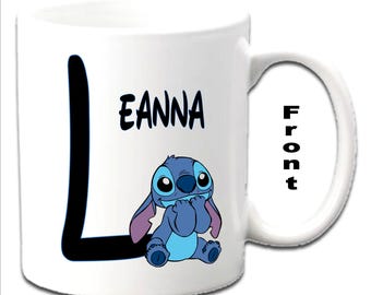 Personalised Initial With Stitch ~  LILO & STITCH Character Printed White Mugs