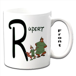 Personalised Initial With Robin Hood & Little John Characters Printed White Mugs