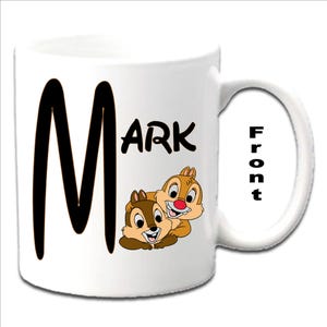 Personalised Initial With CHIP & DALE Character Printed White Mugs