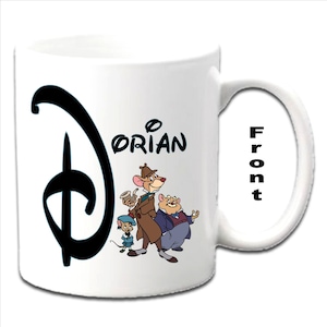 Personalised Initial With GREAT MOUSE DETECTIVE Characters Printed White Mugs