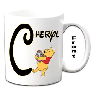 Easter Personalised Initial With WINNIE POOH (2)~ Winnie Pooh & Friends Character Printed White Mugs