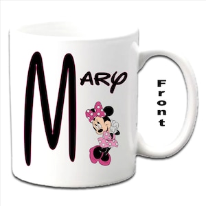 Personalised Initial With MINNIE MOUSE Character Printed White Mugs