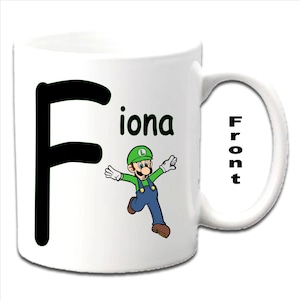 Personalised Initial With LUIGI Character Printed White Mugs