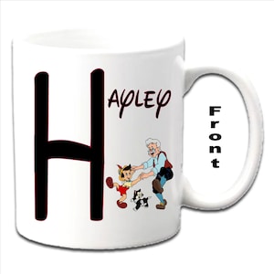 Personalised Initial PINOCCHIO & FRIENDS Characters Printed White Mugs