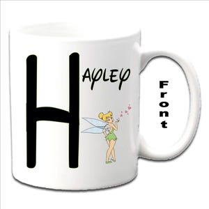 Personalised Initial Tinkerbell With Hearts ~ PETER PAN Character Printed White Mugs