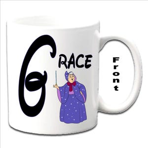 Personalised Initial With FAIRY GODMOTHER ~ Cinderella Character Printed White Mugs
