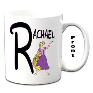 Personalisierte Initiale mit RAPUNZEL Charakter gedruckte weiße Tasse ~ jede Namensrelation usw