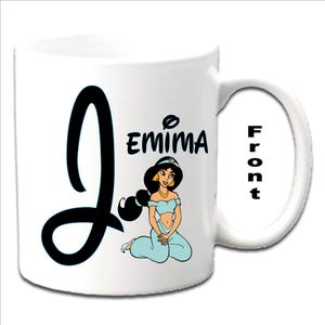 Personalised Initial With PRINCESS JASMINE (Aladdin) Character Printed White Mugs
